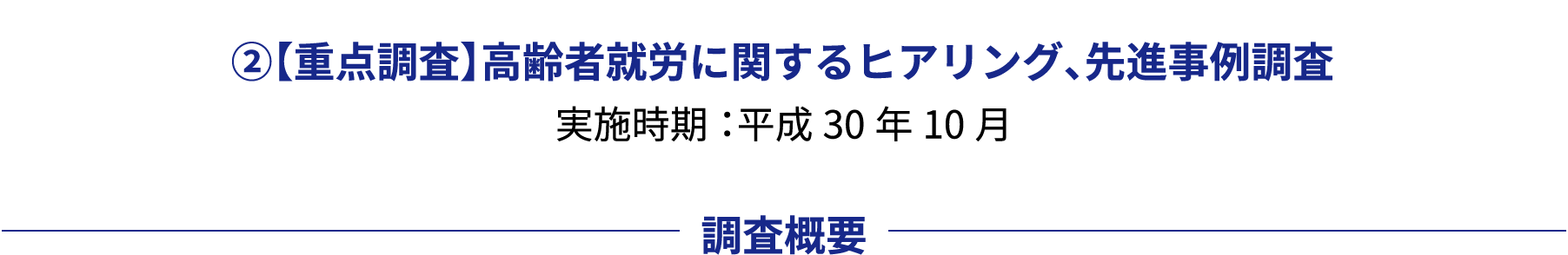 ②【重点調査】高齢者就労に関するヒアリング、先進事例調査実施時期：平成30年10月